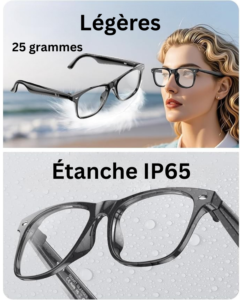 Lunettes caméra 4K IA | Caméra HD mains libres, Contrôle Vocal & Appels Bluetooth